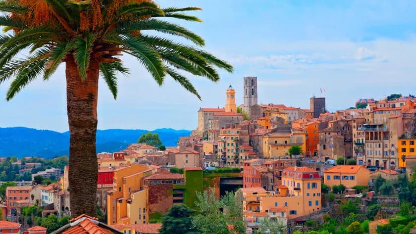 View of the façades and bell towers of Grasse